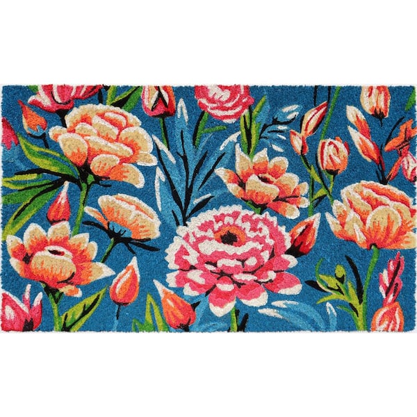 Imports Decor Vinyl Back Multi-Colored Dahlia 30 in. x 18 in. Outdoor Coir Door Mat