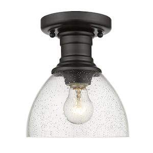 Hines 1-Light Black with Seeded Glass 6.88 in. Semi-Flush-Mount