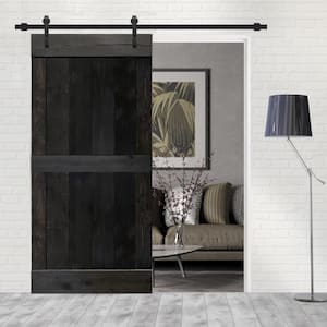 Mid-bar Series 36 in. x 84 in. Pre-Assembled Charcoal Black Stained Wood Interior Sliding Barn Door with Hardware Kit