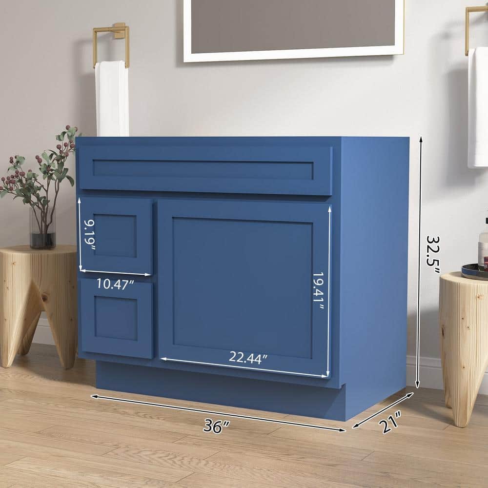 Blue 36" Shaker Style Single Bathroom Vanity Base