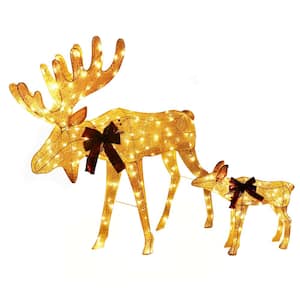 48 in. 2-Piece Gold Outdoor Moose Christmas Yard Decorations with White LED Lights