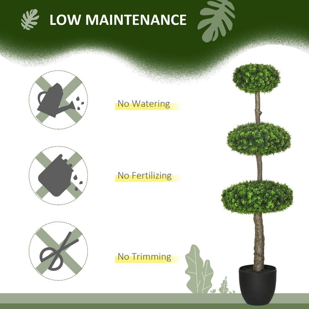 Set of 2 Green Plastic Boxwood Topiary Trees in Black Pots