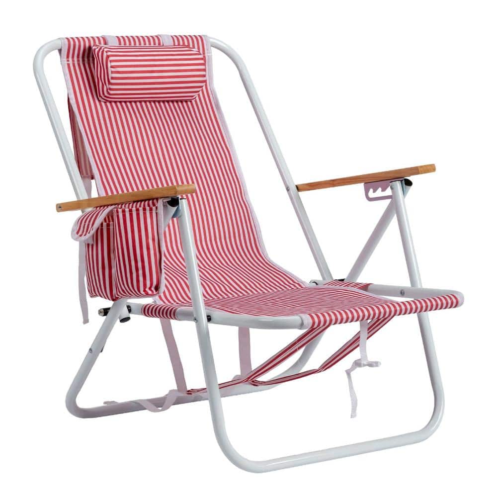 1-Piece Outdoor Beach Chair Aluminum Folding Armchair with Mint Green Red White Vertical Stripe price history on PriceWatchPro
