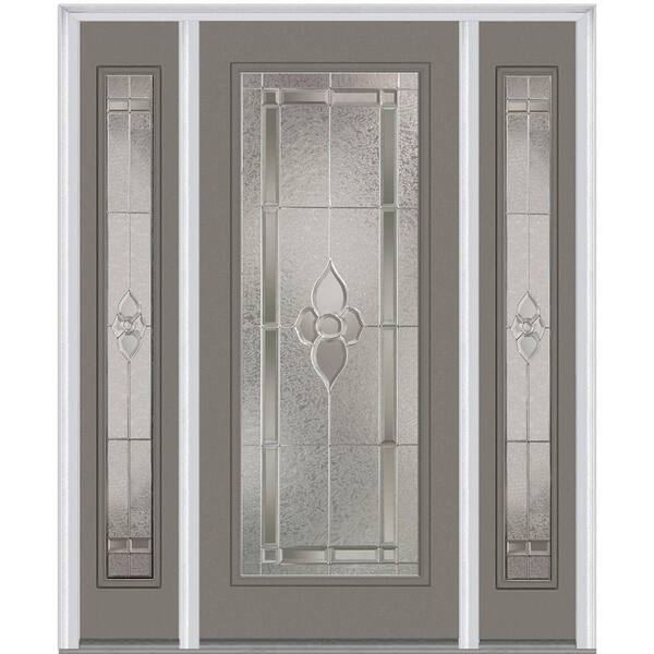 Milliken Millwork 64.5 in. x 81.75 in. Master Nouveau Decorative Glass Full Lite Painted Majestic Steel Exterior Door with Sidelites