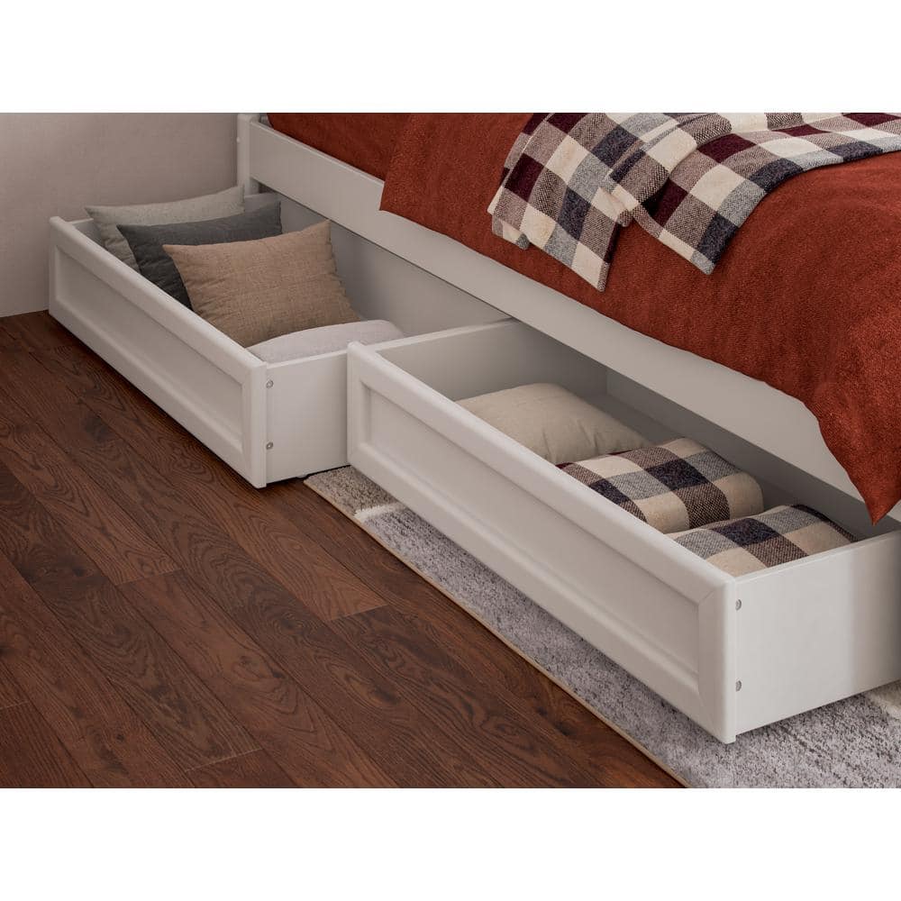 Barcelona White Full Wood Panel Platform Bed with Storage Drawers