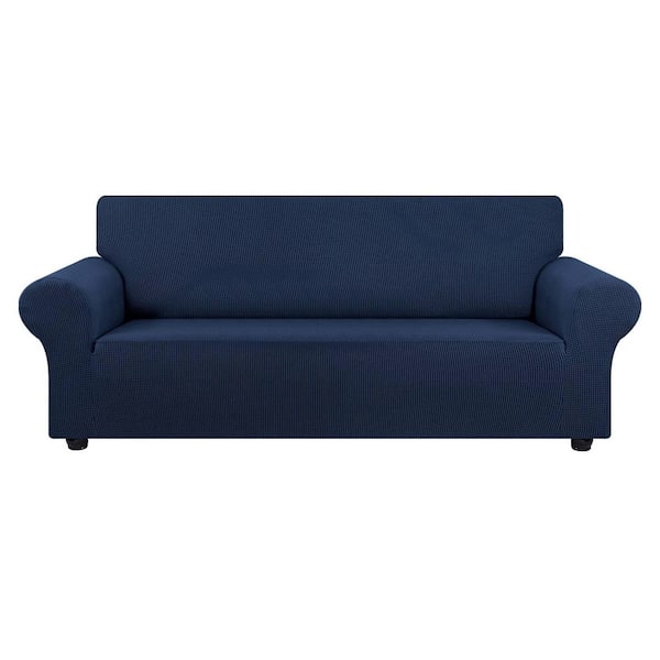 Large Stretch Sofa Cover Slipcover for 3-Cushion Couch (78"- 94") Furniture Protector with Elastic Bottom-Navy Blue