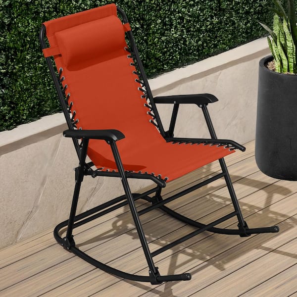 Steel Outdoor Zero Gravity Rocking Lawn Chair in Burnt Orange