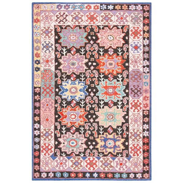 Bellagio 4 ft. x 6 ft. Charcoal/Ivory Geometric Border Area Rug