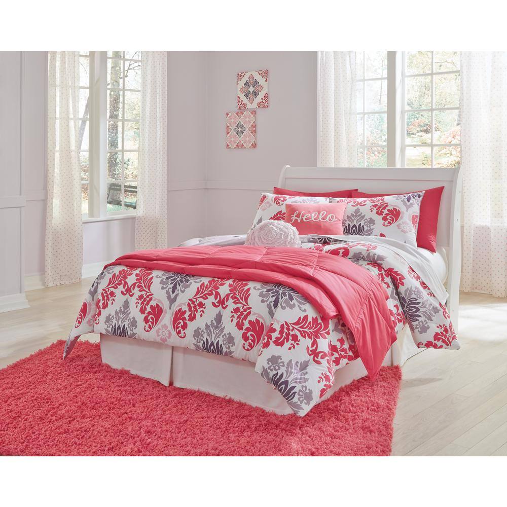 White Full Sleigh Bed with Wood Frame