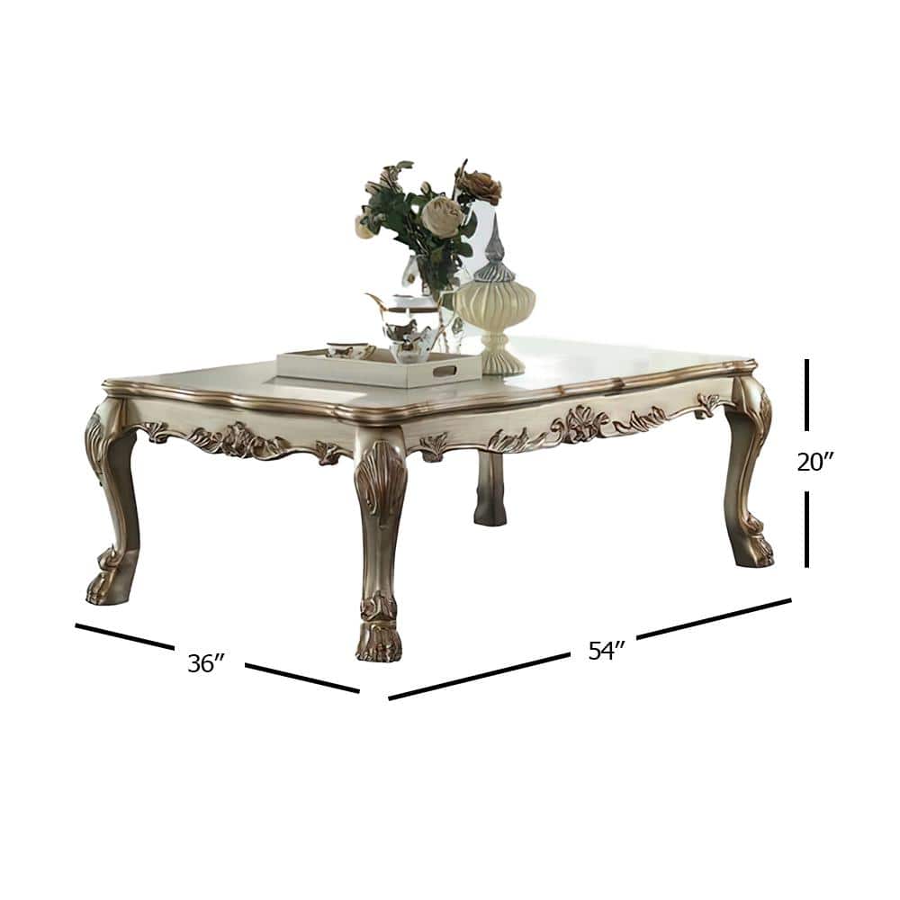 Dresden Gold Patina Rectangular Wood Coffee Table with Storage