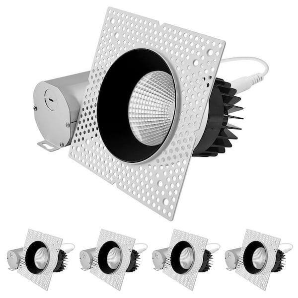 4 In. Integrated LED Trimless Recessed Light with Black Trim, 25W, 2000LM, 5CCT, 60°, Dimmable, White + Black 4 Pack