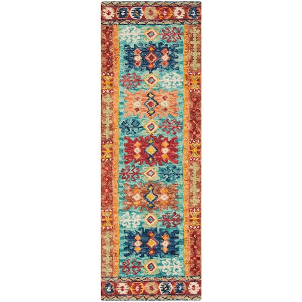 Aspen 2 ft. x 15 ft. Blue/Red Contemporary Garden Runner Rug