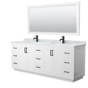 Miranda 84 in. W x 22 in. D x 33.75 in. H Double Sink Bath Vanity in White with White Carrara Marble Top and Mirror