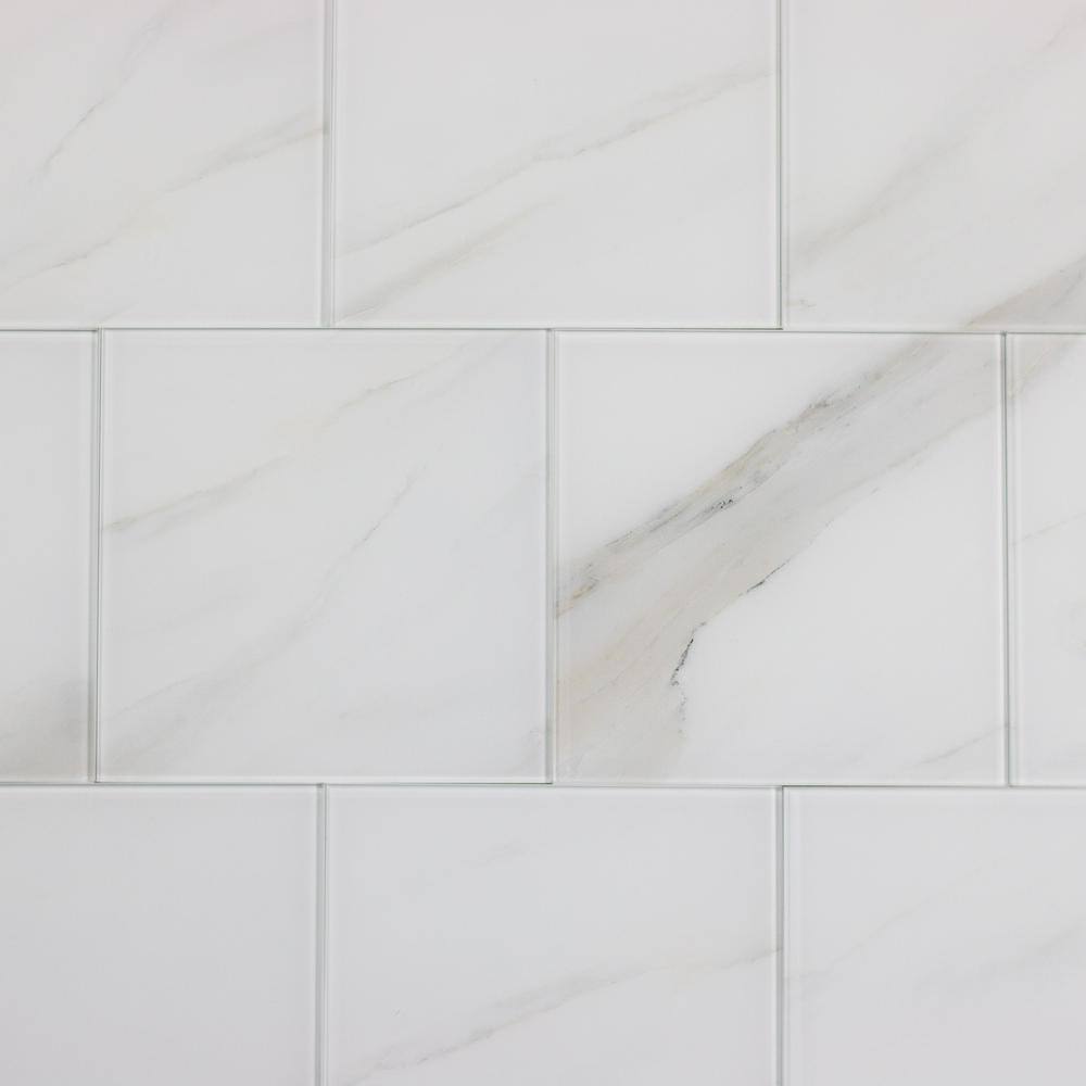 Tuscan Design Calacatta White Square 8 in. x 8 in. Glossy Glass Decorative Wall Tile (4.44 sq. ft./Case) price history on PriceWatchPro