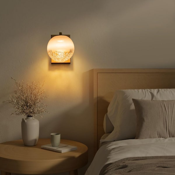 5.9 in. 1-Light Modern Gold Globe Integrated LED Wall Sconce Light with White Glass Shade for Bathroom Hallway