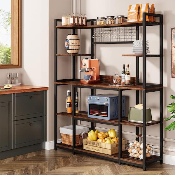 BYBLIGHT Keenyah 4-Shelf Metal 55 in. W Black and Brown Baker's