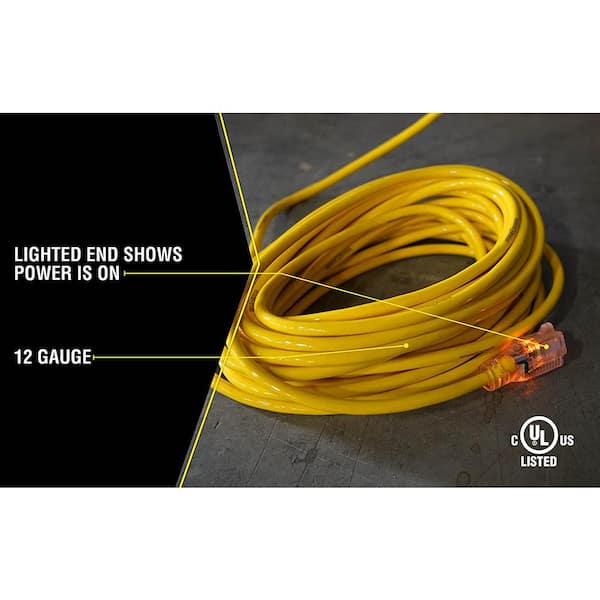 50 ft - GFCI 12 Gauge Heavy Duty Extension Cord - 3 Outlet SJTW -  Indoor/Outdoor Extension Cord by Watt's Wire - 50' 12-Gauge Grounded 15 Amp