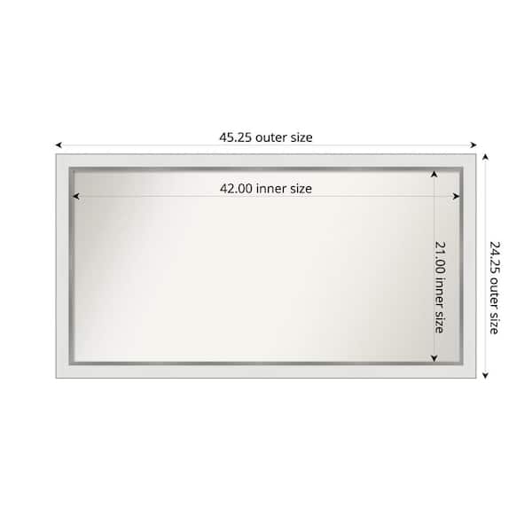 Amanti Art Medium Rectangle Satin White Silver Casual Mirror (24 in. H x 45 in. W)