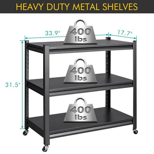 3-Tier Metal Storage Rack, Black