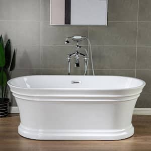 Tarbes 59 in. Acrylic FlatBottom Double Ended Bathtub with Polished Chrome Overflow and Drain Included in White