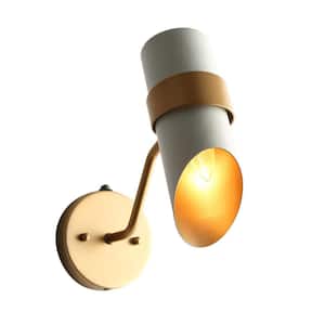 11.4 in. White and Dark Gold Dusk to Dawn Outdoor Hardwired Wall Lantern Sconce with No Bulbs Included