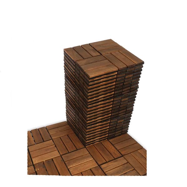 Sudzendf 12 in. x 12 in. Brown Square Acacia Hardwood Outdoor Flooring ...