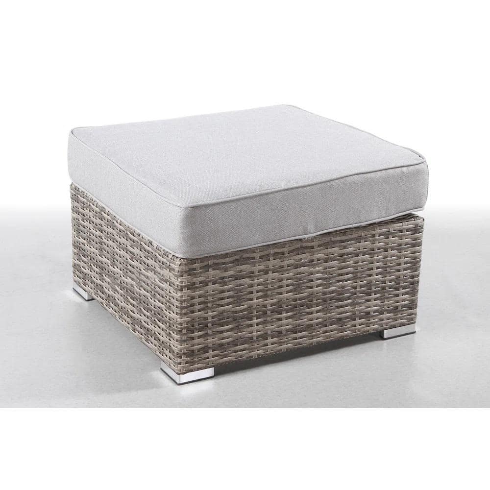 Wicker Outdoor Ottoman with Neutral Gray Cushion
