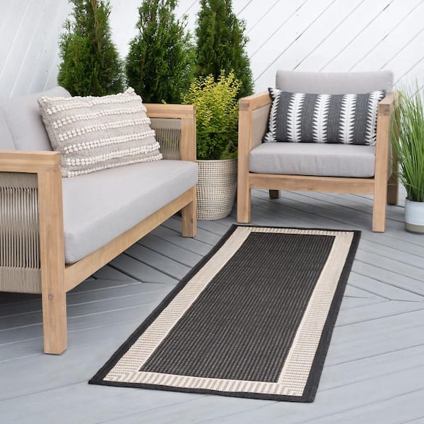 Eco Striped Border Black 3 ft. x 10 ft. Indoor/Outdoor Runner Rug