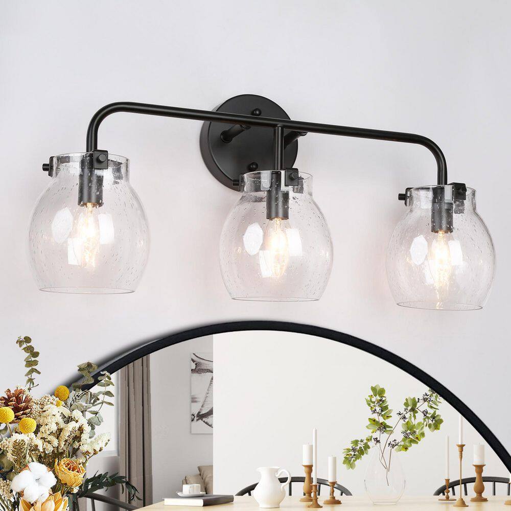 Modern Black Vanity Light 3-Light Linear Classic Bathroom Wall Sconce Mirror Wall Light with Clear Seedy Glass Globes price history on PriceWatchPro