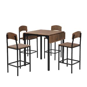 5-Piece Rustic Brown Wood Top Counter Height Drop Leaf Dining Table Set Seats 4