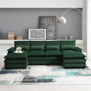 109.8 in. W Flared Arm Modern U Shaped Soft Velvet Sectional Sofa in Green with Waist Pillows