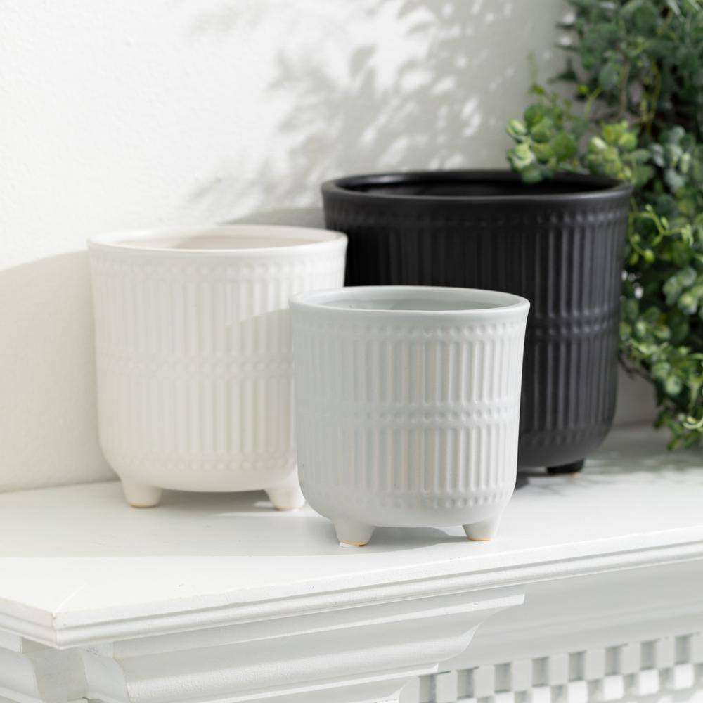 Trio of Textured Ceramic Planters in Multicolor - Indoor/Outdoor Use