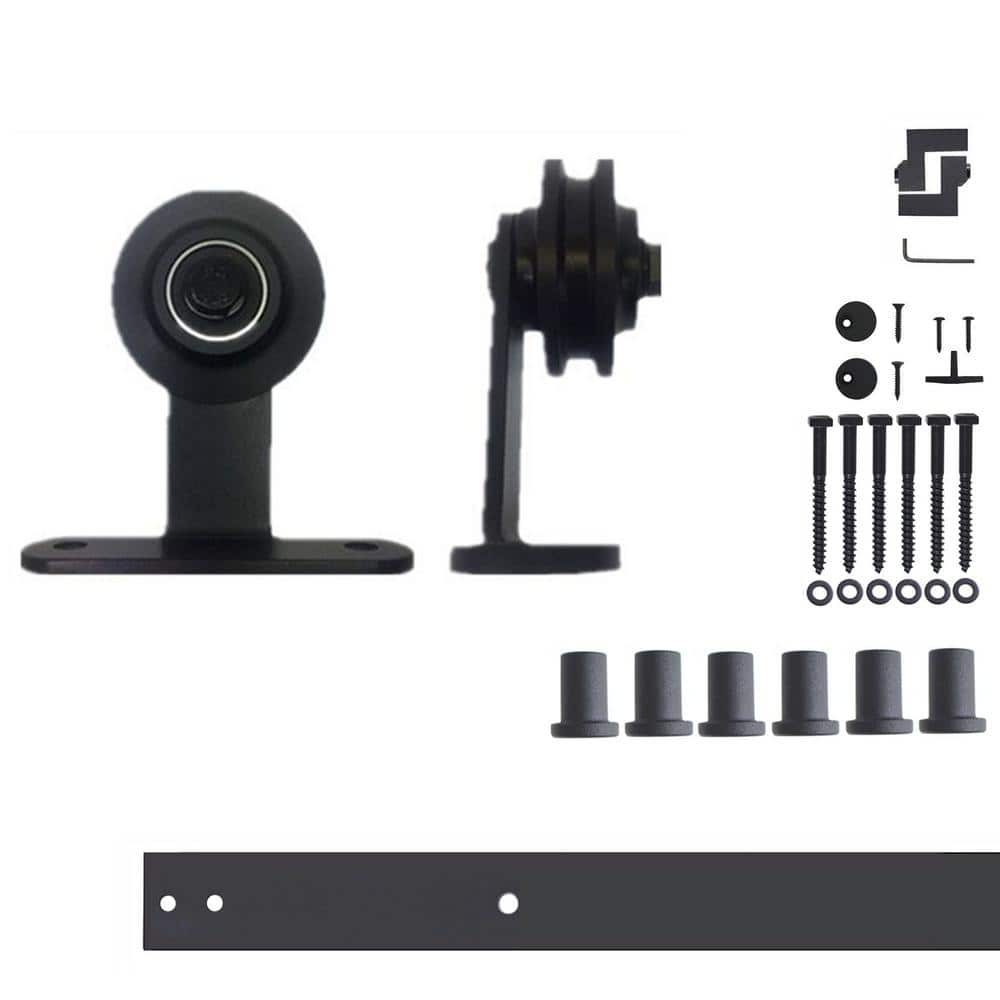 8 ft./96 in. Black Rustic Non-Bypass Sliding Barn Door Hardware Kit T-Shape Design Roller for Single Door price history on PriceWatchPro