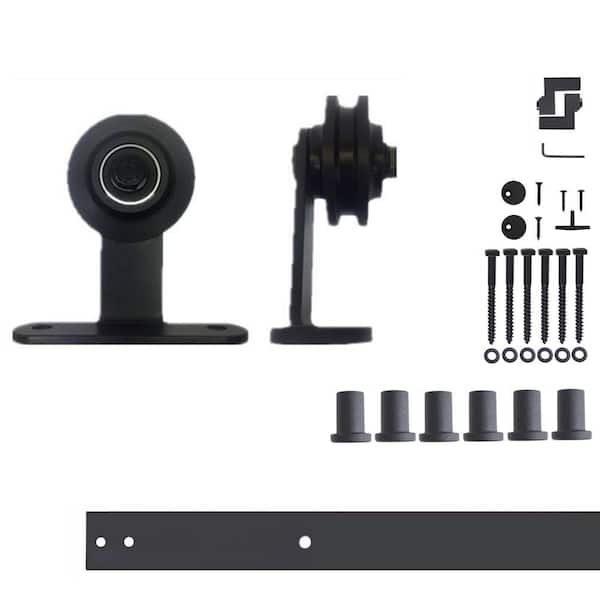 HOMACER 8 ft./96 in. Black Rustic Non-Bypass Sliding Barn Door Hardware Kit T-Shape Design Roller for Single Door