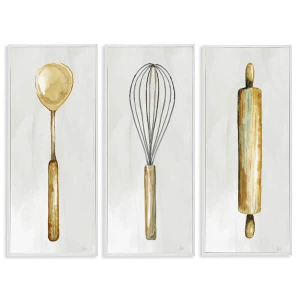 Stupell Industries Traditional Kitchen Utensils by Nan 3 Pieces White Framed Food Giclee Art Print 24 in. x 10 in.