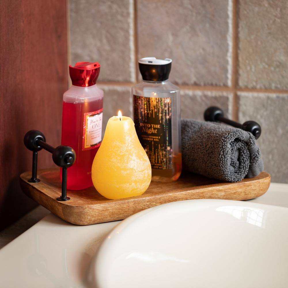 Rustic Brown Wooden Tray Set with Black Metal Handles