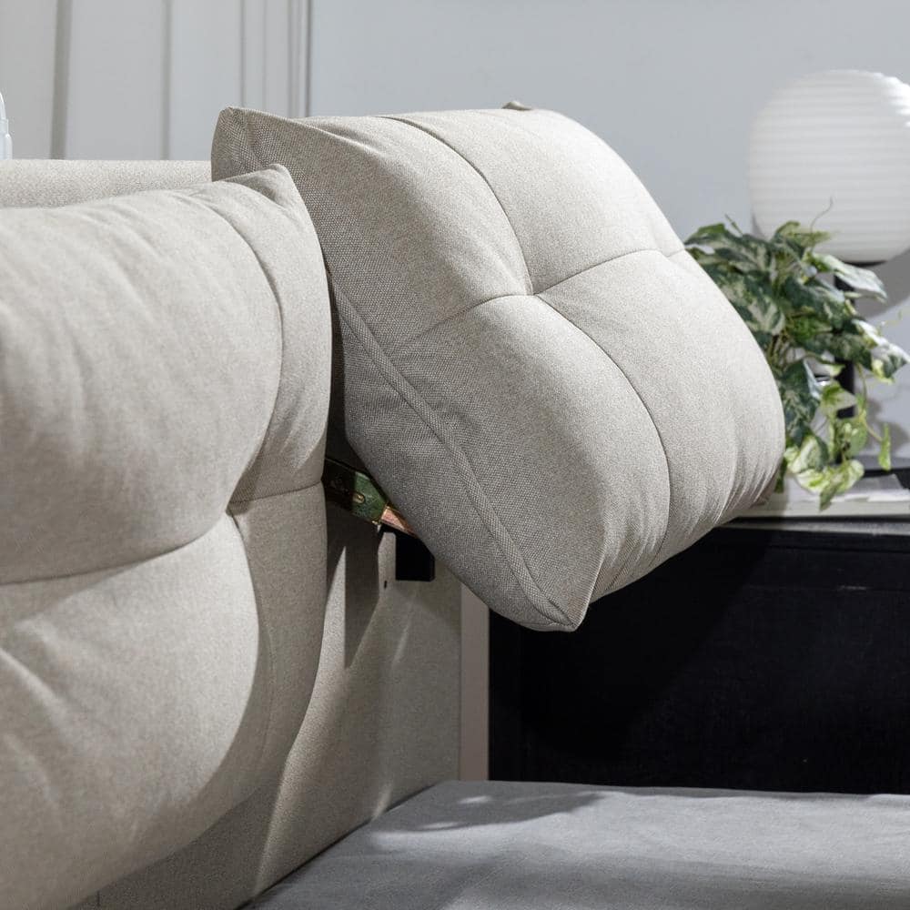 Avery Queen Metal Frame Upholstered Bed with Reclining Headboard and USB Ports, Beige