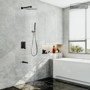 Wall Mount Single-Handle 1-Spray Tub and Shower Faucet with Handheld Shower in Matte Black - 10 Inch (Valve Included)