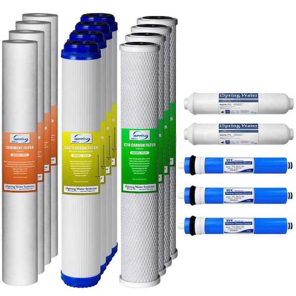 ISPRING F17RCB3P 20 in. Commercial Reverse Osmosis Replacement Filter Set 2-Year Supply, Water Filter Cartridge Set for RCB3P