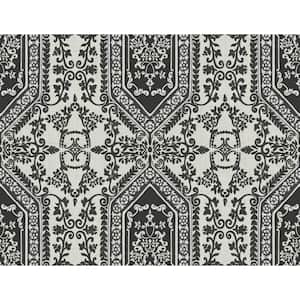 Oriental Allover Grey and Black Paper Strippable Wallpaper Roll ( Cover 60.75 sq. ft. )