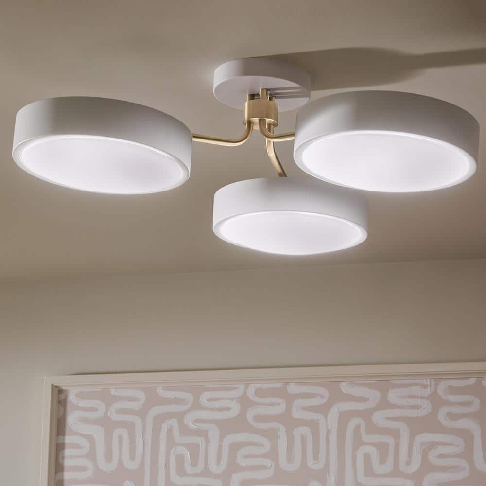 Sago 40 in. 3-Light White and Champagne Bronze Bedroom Modern Integrated LED Semi-Flush Mount Ceiling Light price history on PriceWatchPro