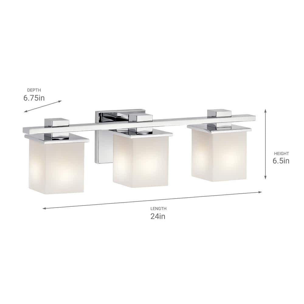 Tully 24" Chrome Vanity Light with White Glass Shades