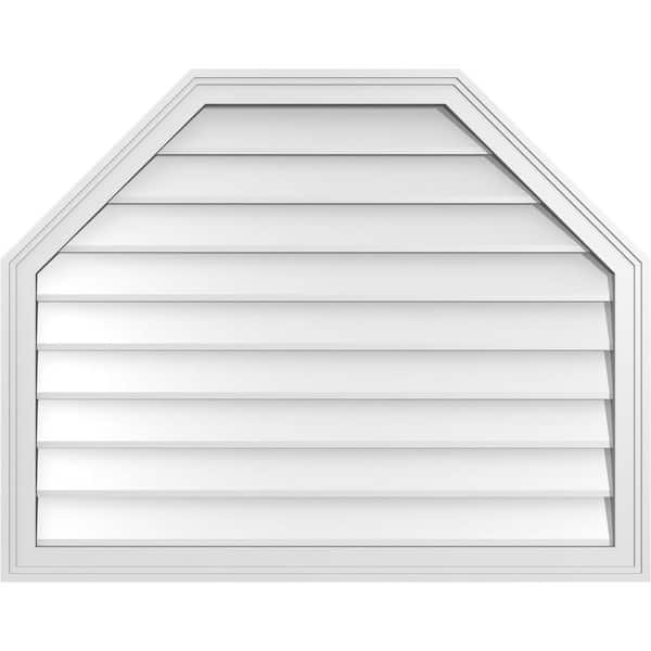 Ekena Millwork 38 in. x 30 in. Octagonal Top Surface Mount PVC Gable Vent: Decorative with Brickmould Frame