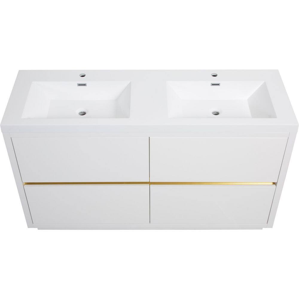 59.06 in. Single Sink Freestanding Glossy White Bath Vanity with White Resin Top Assembled price history on PriceWatchPro
