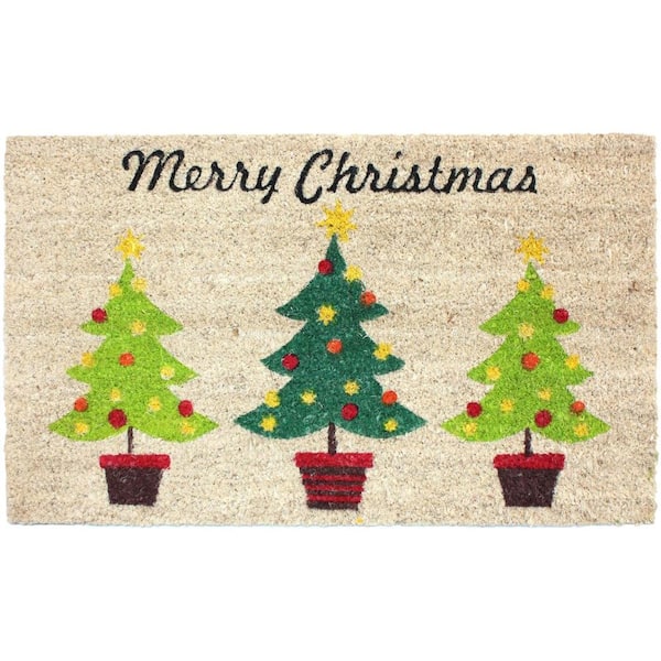 J & M Home Fashions Christmas Trees Vinyl Back Coco 18 in. x 30 in. Door Mat