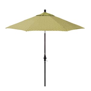 9 ft. Bronze Aluminum Market Patio Umbrella with Fiberglass Ribs Crank and Collar Tilt in Lavalier Palm Pacifica Premium