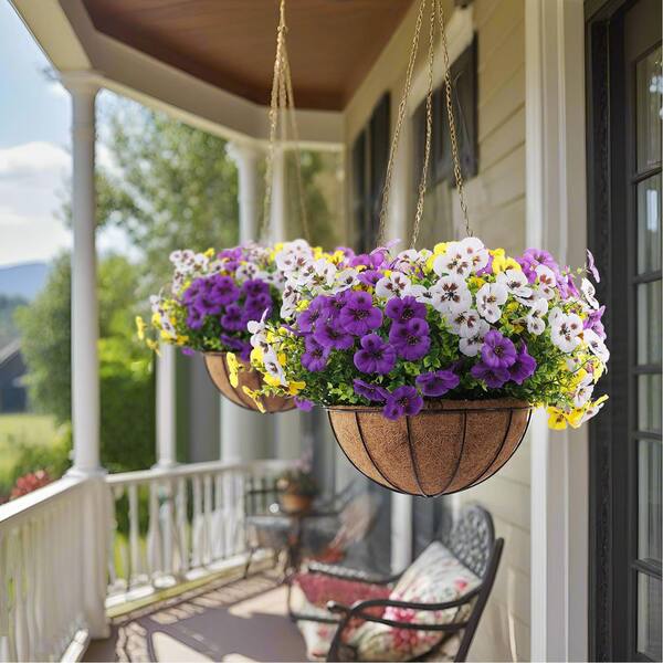Afoxsos 8 in. Purple Yellow White Indoor/Outdoor Artificial Pansy