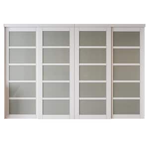 120 in. x 80 in. 5 Lites Frosted Glass White MDF Closet Sliding Door with Hardware Kit
