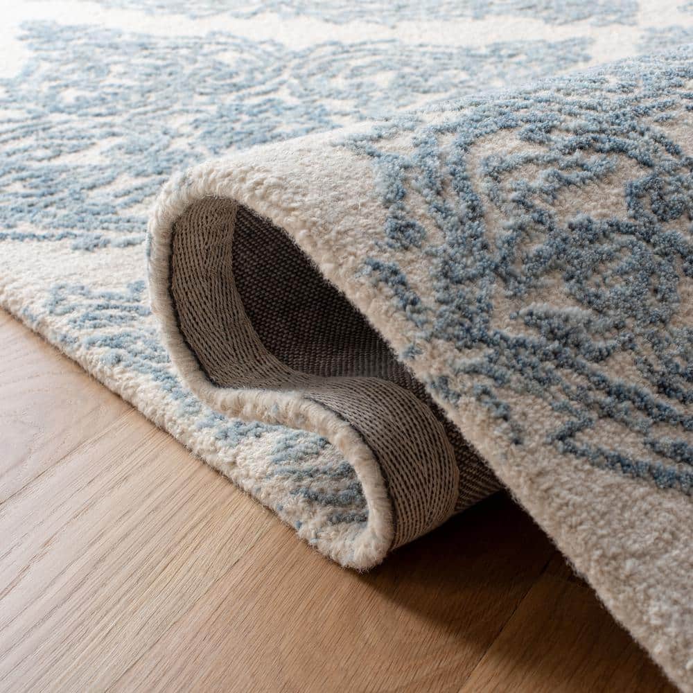 Ivory and Blue Handmade Tufted Wool Abstract Rug