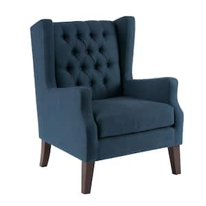 Roan Navy Wing Chair 30.375 in. W x 30.5 in. D x 39.75 in. H Button Tufted